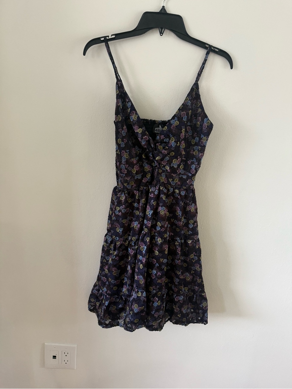 Angie Black Floral Spaghetti-Strap Mini Dress
